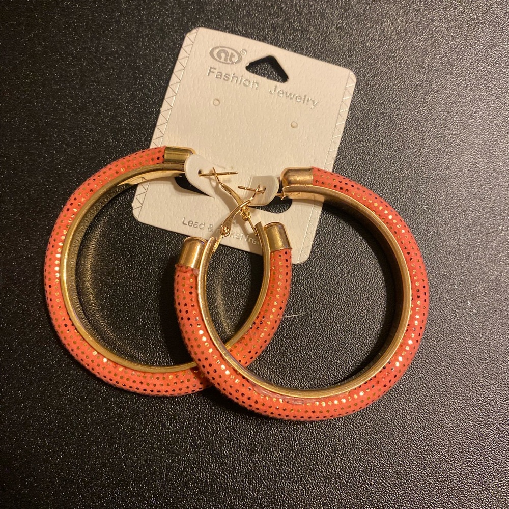 Gold and Orange Hoop Earrings